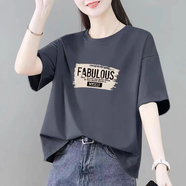 簡言的夏冬超顯瘦】親膚純棉短袖t恤女2025夏季寬松韓版上衣大碼胖mm體恤衫 深灰色 L 建議100-125斤