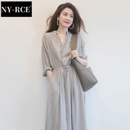 NY-RCE連衣裙女2025秋裝新款女裝法式雪紡連衣裙子夏茶歇復(fù)古小眾長(zhǎng)裙潮 灰色【今年流行的裙子】 L