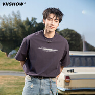 viishow美式高街潮牌寬松短袖男夏季透氣情侶體恤休閑T恤男 暗紫 2XL