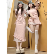 億梵莎法式假兩件裙子連衣裙女2025年夏季新款溫柔風小眾氣質(zhì)收腰中長裙 粉色長裙 均碼 【可備注碼數(shù)】