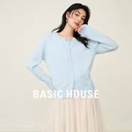 Basic House/百家好溫柔風(fēng)假兩件針織開(kāi)衫春季新款蝴蝶結軟糯上衣 藍色 S