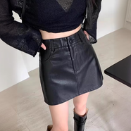 衣然呈品黑色短款小皮裙半身裙女春夏新款百搭高腰a字裙一步裙子PU皮短裙 黑色 S 【建議85-105斤】