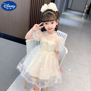 迪士尼（Disney）女寶寶公主裙夏季小女孩超仙生日裙子洋氣夏裝蝴蝶結(jié)泡泡袖網(wǎng)紗裙 米白色 110 建議身高100-110cm