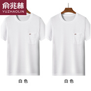 俞兆林夏季爸爸短袖t恤純棉中老年人爺爺夏裝男裝40-60歲圓領(lǐng)大碼透氣 白色+白色 M 48(90-120斤)
