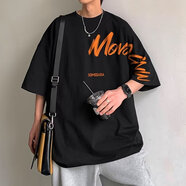 佐瑪?shù)嵌绦鋞恤男裝夏季潮男新款韓版潮牌ins潮流寬松大碼半袖體恤上衣服 黑色 均碼 S