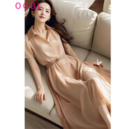 OGBI2025新款輕奢感韓系超好看法式氣質(zhì)卡其色連衣裙女裝夏季長(zhǎng)裙 杏色 M 【建議100-110斤】