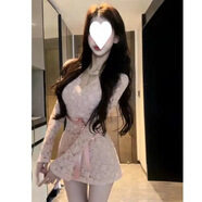 S.SOFEA韓系法式長(zhǎng)袖蕾絲綁帶連衣裙 粉色連衣裙( )精選 M