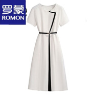 羅蒙（ROMON）連衣裙女新款2023夏季女裝設(shè)計(jì)感拼接高端職場(chǎng)OL氣質(zhì)簡(jiǎn)約a字裙子 白色 L