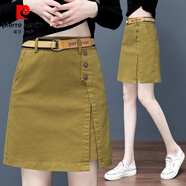 皮爾卡丹（pierre cardin）送腰帶半身裙女裝小個子高腰顯瘦中長款a字短裙子包臀裙2025新款 姜黃色 2XL 125-135斤