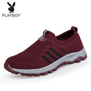 花花公子（PLAYBOY PHYSICAL）老人鞋男春秋季網(wǎng)面鞋官方防滑軟底防水爸爸運動中老年健步鞋 2005棗紅女款 （收藏送襪子） 36