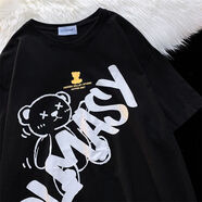 鮮冠100%純棉t恤女200g重磅短袖新款潮流衣服寬松ins港風(fēng)半袖潮體恤 B2-22-黑 S