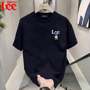 Lee dprre潮牌短袖ins純棉夏季新款男印花T恤男女款百搭學生青年圓領體恤 黑色 XL