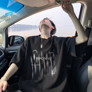 芝興短袖T恤男美式重磅圓領(lǐng)男t恤夏季涼感寬松半袖潮牌高街痞帥棉質(zhì)衣 黑色 XL