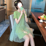 榮西圖（RONGXITU）孕婦裝夏季連衣裙女2025韓版寬松新款大碼孕婦假兩件洋氣娃娃裙潮 綠色【版 好質(zhì)量】 M 【建議體重80-95斤】