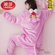浪莎（LangSha）小恐龍卡通動(dòng)漫連體睡衣女動(dòng)物可愛(ài)春秋冬款加絨成年男情侶珊瑚絨 粉紅豹 M L號(169~178c)衣服
