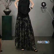 溶溶【清風(fēng)樹(shù)影】RONGORNG 田園風(fēng)印花多層拼接半身裙NARA-WSK185 黑底綠花 3636/ (95斤內溶溶尺碼) S