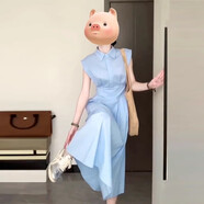 夏蓓朵藍色法式無袖襯衫連衣裙子女夏季2025新款輕熟風收腰顯瘦氣質(zhì)長裙 連衣裙 M 45/55kg