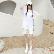冠貿(mào)裴夏季糖果色閨蜜裝寬松短袖恤姐妹班服團體活動款 白色T恤+帽子+襪子+眼鏡+短褲 S 【75-80斤】