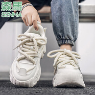 森馬男鞋冬季加絨保暖百搭休閑厚底增高棉鞋學(xué)生運動(dòng)港風(fēng)復古老爹潮鞋 米白 （增高款） 42