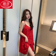 浪莎（LangSha）大碼吊帶睡裙微透蕾絲紗胖MM睡裙200斤女士夏季性感棉睡衣家居服 深紅色 8610(無(wú)胸墊) 5XL 雪紡柔滑176至185斤