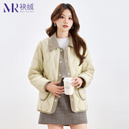 袂絨羽絨服女輕薄2025年新款燈芯絨拼接小香風(fēng)薄款菱格襯衫領(lǐng)外套 綠色 M