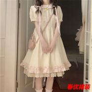 芭瑾圖日系甜美可愛(ài)風(fēng)小個(gè)子娃娃領(lǐng)連衣裙女夏學(xué)生蝴蝶結收腰蓬蓬公主裙 連衣裙 L