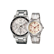 卡西歐卡西歐腕表手表對表系列防水情侶對表石英機芯不銹鋼表帶男女 白色表盤(pán)+米色表盤(pán)(對表)