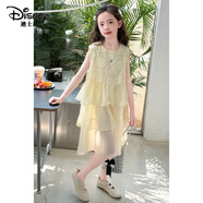 迪士尼（Disney）女童公主裙2025夏裝韓國童裝兒童大童夏季網(wǎng)紗連衣裙無袖背心裙子 黃色 130 cm