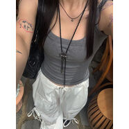 千俊朋克哥特十字架長款毛衣鏈高級感暗黑澀谷辣妹嘻哈項鏈鈦鋼不掉色 復古銀