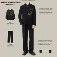 威登羊新中式國風(fēng)休閑西服套裝男士春秋季中國風(fēng)刺繡中山裝漢服男裝衣服 黑外套+西褲【兩件 XL 【高質(zhì)量】