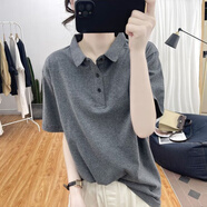 巧除大碼胖mm寬松翻領(lǐng)顯瘦短袖T恤女夏季polo休閑百搭半袖上衣ins 深灰色 XL 建議140-170斤