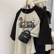 蘇愚100%純棉設計感潮流韓版寬松百搭情侶裝男女插肩袖撞色短袖T恤女 A2-107-豬坐沙發(fā) S