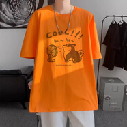 軒萊雅（XUANLAIYA）青少年短袖T恤男休閑百搭帥氣半截袖潮流寬松ins上衣學(xué)生情侶夏裝 橙色 XL