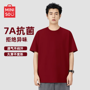 名創(chuàng)優(yōu)品（MINISO）索羅娜涼感t恤男夏季新款圓領(lǐng)正肩7A抗菌防螨親膚短袖 酒紅 XL