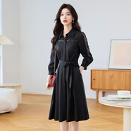 可蓓兒時(shí)尚優(yōu)雅系帶連衣裙女2025新款春夏減齡刺繡氣質(zhì)顯瘦中長(cháng)裙子 M