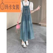 NJTD實(shí)拍實(shí)價(jià)牛仔背帶裙女長(zhǎng)裙夏季韓版遮肉減齡吊帶牛仔連衣裙裙子 藍(lán)色 S