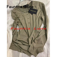 FAUNTIE LUNA圓領(lǐng)長袖T恤女2025春新款紐扣領(lǐng)輕薄打底衫純色上衣休閑簡約T恤 果綠 S