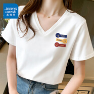 真維斯（JEANSWEST）正肩短袖t恤2025新款夏季小個(gè)子純棉透氣半袖體恤時(shí)尚顯瘦v領(lǐng)上衣 白色 三種情緒_K L