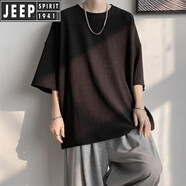 JEEP SPIRIT吉普墨綠色冰絲肌理感7七分袖t恤男夏感蝙蝠短袖陽(yáng)光干凈男生穿搭 黑色 3XL 160至180斤可穿