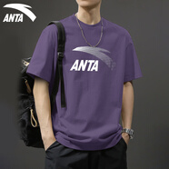 安踏（ANTA）t恤男士短袖夏季薄款圓領(lǐng)潮流大logo純色舒適透氣跑步上衣運動(dòng)服 -8晶石紫 XL (180) 適合140-160斤