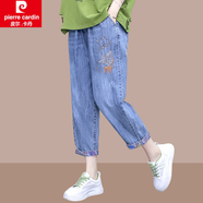 皮爾卡丹（pierre cardin）休閑褲子2025夏季新款韓版遮肉套裝時尚貼布洋氣女裝夏天休閑套裝 牛仔藍褲子 M 建議100以內(nèi)