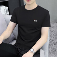 KRDUGBR【三防】短袖t恤男圓領(lǐng)夏季100%純棉半袖修身內搭夏裝男裝體恤 黑色 L 【120-135斤】