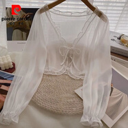 皮爾卡丹（pierre cardin）配吊帶裙子的小披肩外搭罩衫雪紡開(kāi)衫女夏季學(xué)生防曬衣超仙女短款 白色 2XL 122-134斤