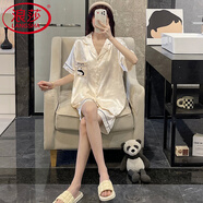 浪莎（LangSha）輕奢感冰絲睡衣女春秋季三件套裝短袖薄款夏天大碼胖家居服 JV-7773-雙短 M