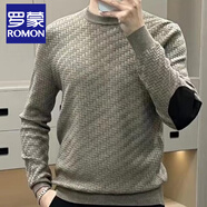 羅蒙（ROMON）春秋男士針織衫菱格長袖休閑貼布修身套頭毛衣純色男士爸爸打底衫 卡其色 XL 180/92A