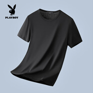 花花公子（PLAYBOY）莫代爾棉冰絲t恤 男短袖薄款半袖排汗速干上衣基礎(chǔ)純色涼感體恤衫 SXZFS-521黑色 S (適合80-95斤)