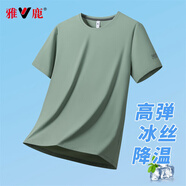 雅鹿冰絲t恤男夏季新款青少年休閑百搭圓領(lǐng)簡(jiǎn)約透氣速干衣男半袖體恤 豆綠/8858 L （重100-120斤高165-170）