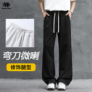 SWAMP AREA美式彎刀微喇褲男春秋潮流百搭闊腿運動(dòng)休閑衛褲KS1109黑色XL