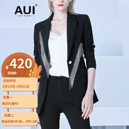 AUI 職業(yè)西裝外套女春裝2022新品歐洲站時(shí)尚女裝設計感黑色修身西服 黑色 M