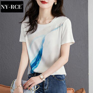 NY-RCE短袖t恤女夏季2025新款短款上衣百搭潮流印花減齡小白t恤 海洋 M 90-105斤